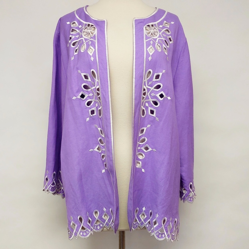 Bob Mackie purple linen embroidered jacket/XL